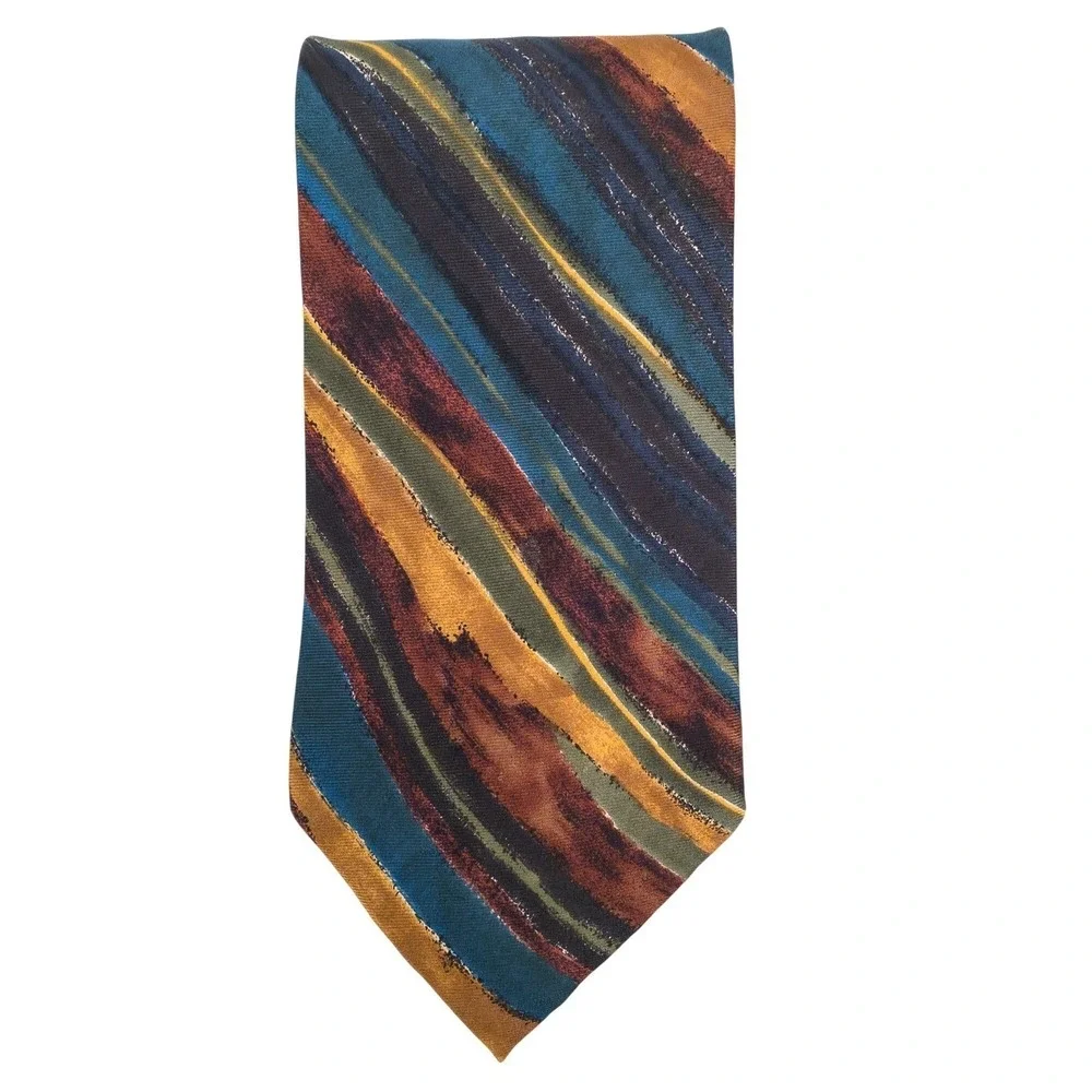 HUGO BOSS Men's 100% Silk Necktie Italy‎ Designer Abstract Stripe Multi Colored